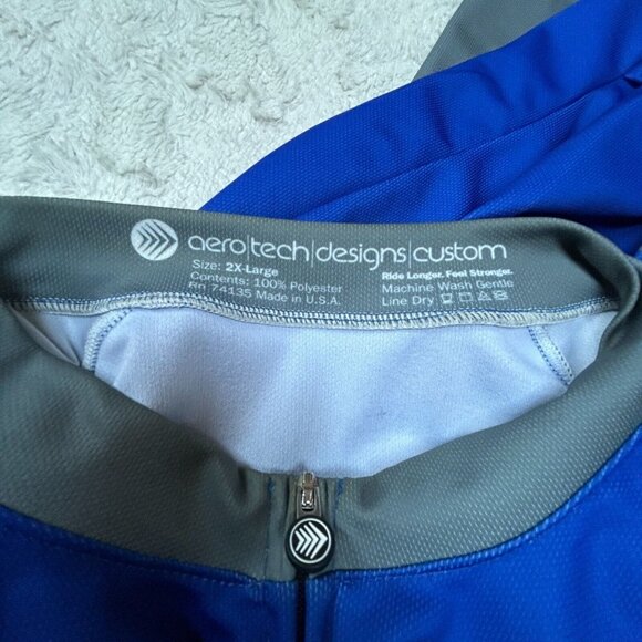 Aero Tech Design Custom Full-Zip Long Sleeve Cycling Jersey 2XL Blue Gray Pocket - Picture 3 of 7